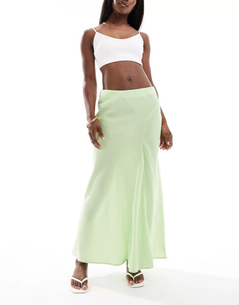 Vero Moda seam detail fluid maxi skirt in lime green