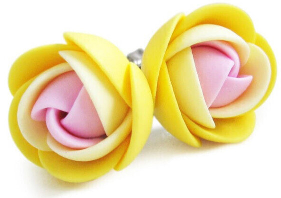Pink and yellow flower earrings puzetky