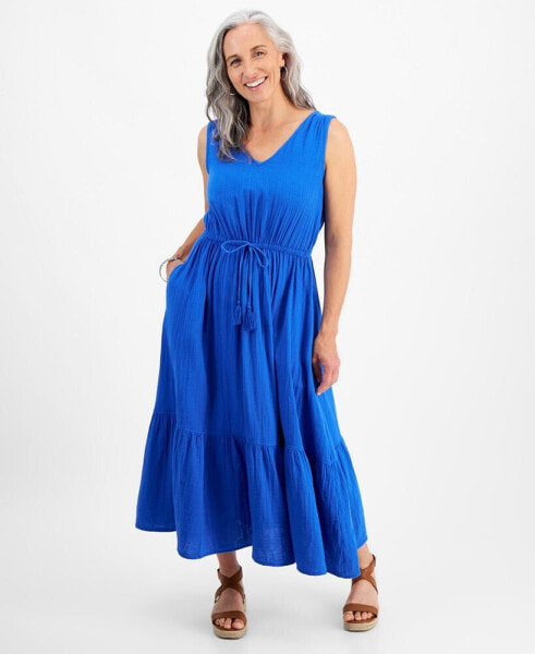 Petite Cotton Sleeveless Midi Dress, Created for Macy's