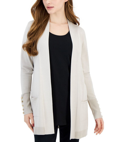 Petite Open-Front Button-Cuff Cardigan, Created for Macy's