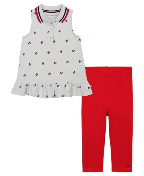 Baby Girls Logo Print Pique Polo Tunic and Capri Leggings Set