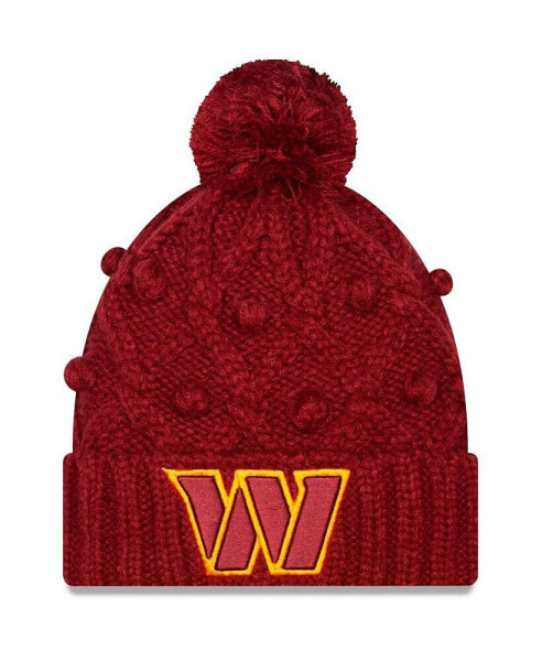 Big Girls Burgundy Washington Commanders Toasty Cuffed Knit Hat with Pom