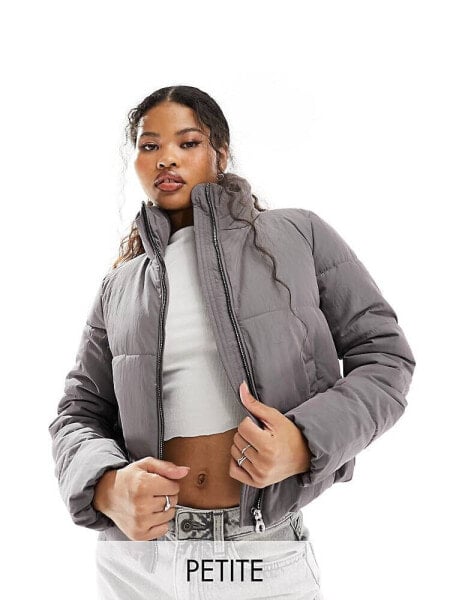 ONLY Petite padded high neck jacket in dark grey