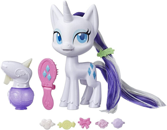 My Little Pony Rarity with Magic Mane - 6.5 Inch Hair Styling Pony Figure with Growing Hair Changing Colour 10 Surprise Accessories