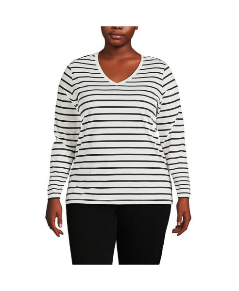 Plus Size Relaxed Supima Cotton Long Sleeve V-Neck T-Shirt