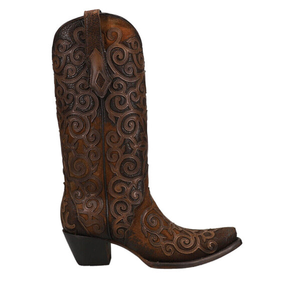 Corral Boots Chocolate Lamb Tooled Inlay Snip Toe Cowboy Womens Brown Casual Bo