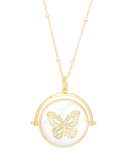 Macy's mother of Pearl Cubic Zirconia Butterfly Pendant 18" Necklace in Gold Plate