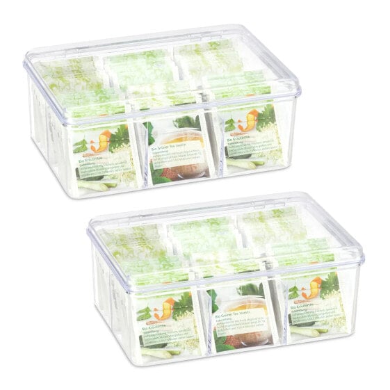 Хранение продуктов Relaxdays прозрачная коробка для чая на 6 отделений 2 шт.