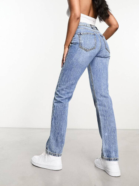Vero Moda hailey straight leg jeans in medium blue 