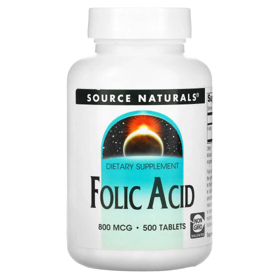 Витамин B Folic Acid, 800 мкг, 500 таблеток Source Naturals