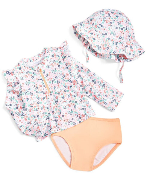 Baby Girls Dinosaur Floral Swim Shirt, Bottoms and Hat, 3 Piece Set, Created for Macy's