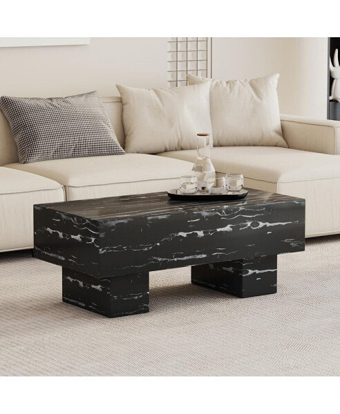 Modern Black Coffee Table with Patterns, 43.3"x21.6"x17.2"