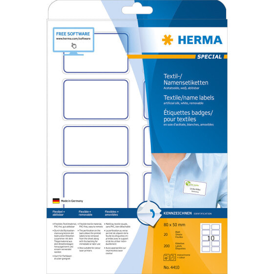 HERMA 4410 - Blue - White - Rounded rectangle - Removable - A4 - Laser - 80 mm