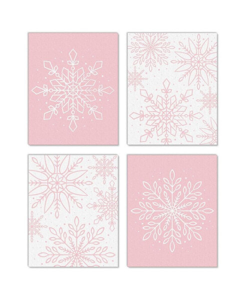 Pink Winter Wonderland Holiday Snowflake Paper Wall Art Artisms 8" x 10" 4 Ct