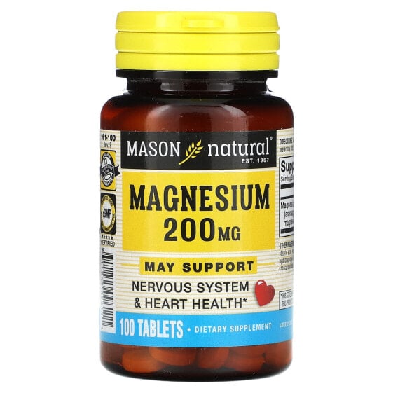 Mason Natural, Магний, 200 мг, 100 таблеток