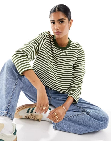 Mango stripe sweatshirt in white and green