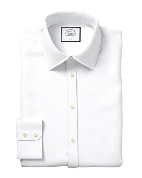 Charles Tyrwhitt Non-Iron Mini Herringbone Slim Fit Shirt Men's White 16.5" -