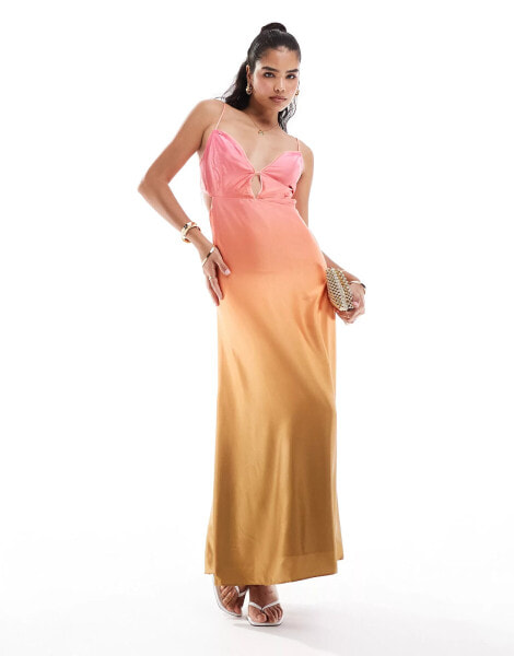 Bardot cami satin dress in pink ombre