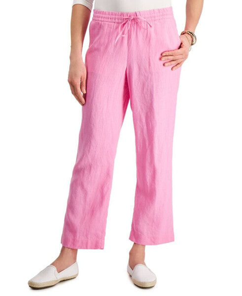 Women's 100% Linen Drawstring-Waist Pants, Created for Macy's