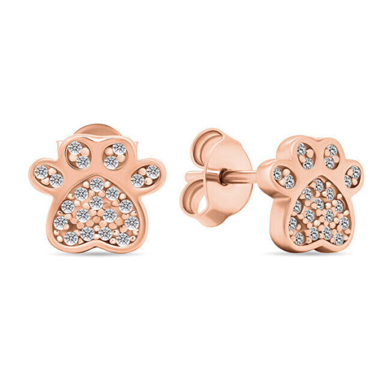 Playful bronze earrings with clear zircons Paws EA590R