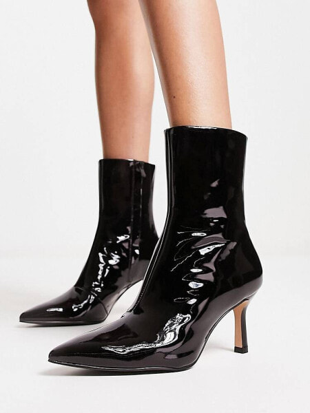 & Other Stories patent leather pointed toe stiletto boots in black