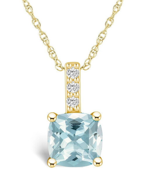 Aquamarine (2 Ct. T.W.) and Diamond Accent Pendant Necklace in 14K Yellow Gold