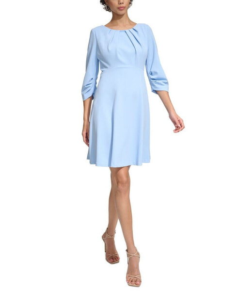 Women's 3/4-Sleeve Ruched A-Line Dress