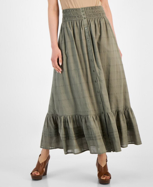 Women's Cotton Ruffled Smocked Maxi Skirt