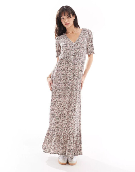 ONLY short sleeve floral print maxi dress in multi