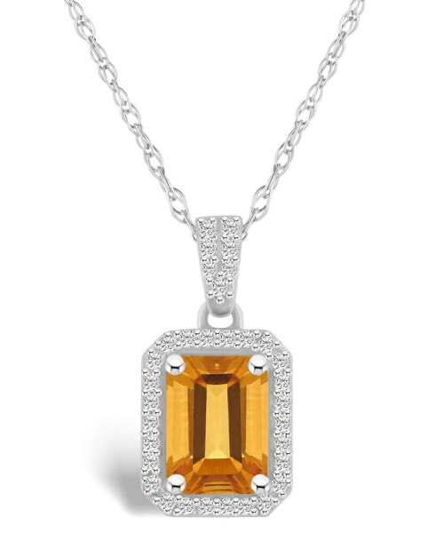 Citrine (1-3/5 ct. t.w.) and Lab Grown Sapphire (1/5 ct. t.w.) Halo Pendant Necklace in 10K White Gold