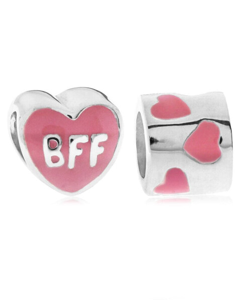 Children's Enamel BFF Hearts Bead Charms - Set of 2 in Sterling Silver