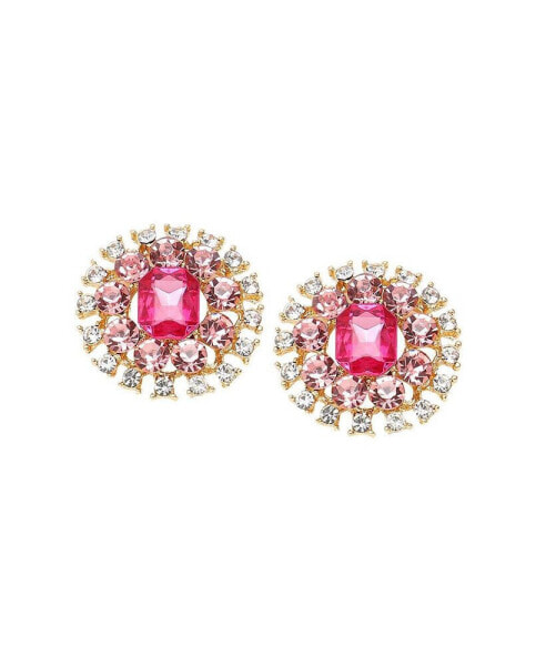 Women's Pink Embellished Circular Stud Earrings