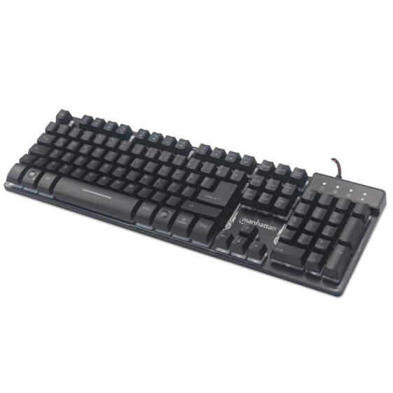 Manhattan Keyboard - Gaming - LED light - Metal Base - USB - 12 FN Keys - Black - Retail Box (German layout) - Full-size (100%) - USB - QWERTY - LED - Black