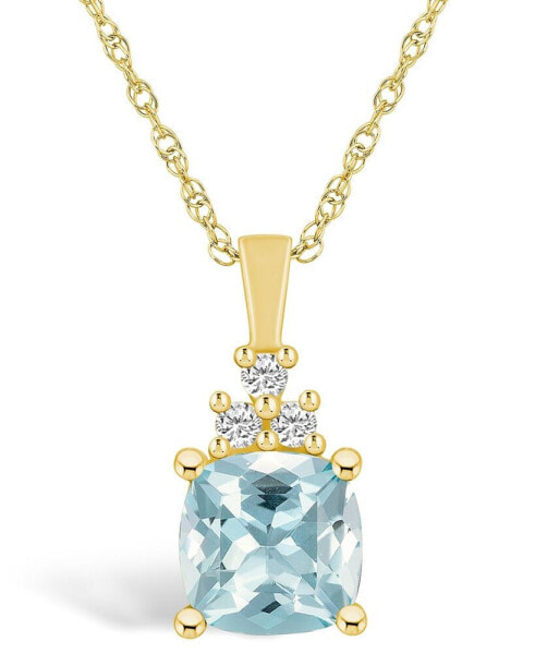 Aquamarine (2 Ct. T.W.) and Diamond (1/10 Ct. T.W.) Pendant Necklace in 14K Yellow Gold