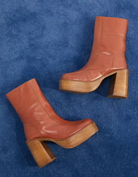 ASOS DESIGN Romeo leather platform boots in tan