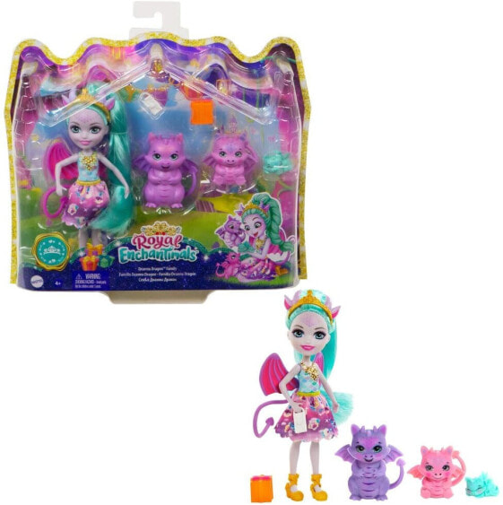 Enchantimals GYJ09 - Deanna Dragon Family Play Set Doll (15.2 cm) with 3 Dragon Figures and 4 Accessories from the Royals Collection, Great Gift for Children from 3 to 8 Years