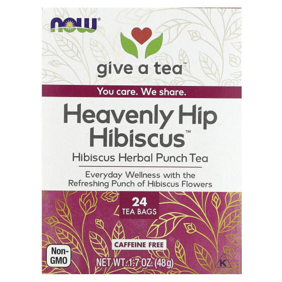 Травяной чай Heavenly Hip Hibiscus, Herbal Punch Tea, без кофеина, 24 пакетика по 1.7 унции (48 г) NOW