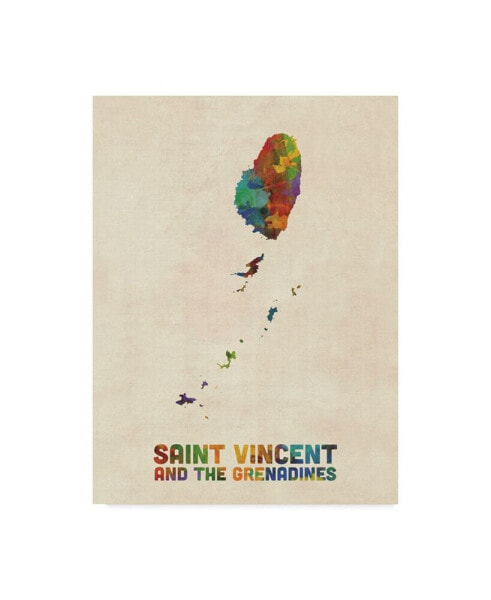 Michael Tompsett Saint Vincent and the Grenadines Watercolor Map Canvas Art - 37" x 49"