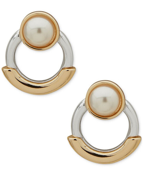 Two-Tone Imitation Pearl Ring Stud Earrings