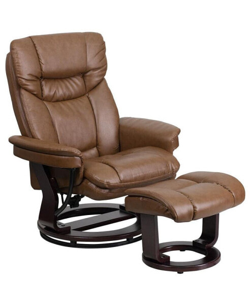 Multi-Position Recliner Chair & Curved Ottoman With Swivel Wood Base