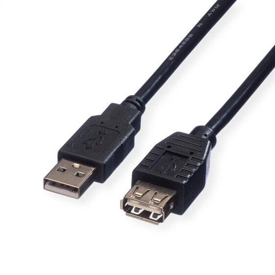 ROLINE USB 2.0 Cable, Type A-A, M/F 1.8 m, 1.8 m, USB A, USB A, USB 2.0, Male/Female, Black