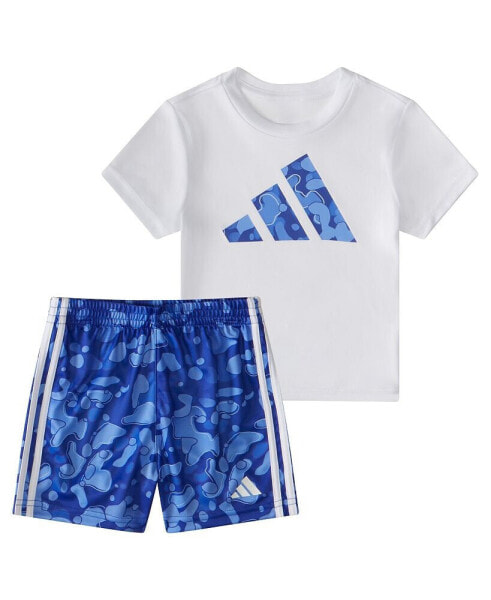 Костюм для малышей Adidas Комплект Футболка с коротким рукавом и печатные шорты 3 полоски, 2 шт.