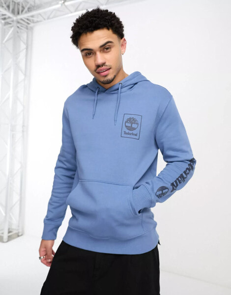 Timberland Stack logo hoodie in light blue