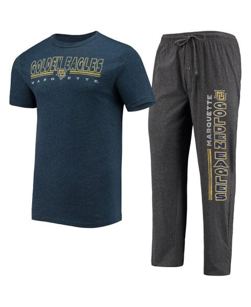 Men's Heathered Charcoal, Navy Marquette Golden Eagles Meter T-shirt and Pants Sleep Set