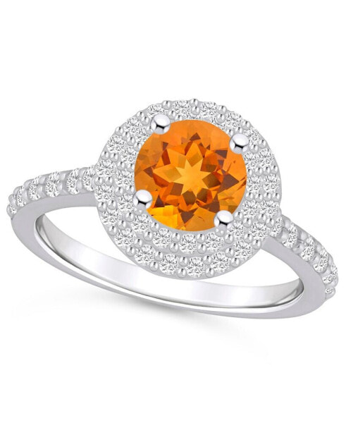 Кольцо Macy's Citrine and Diamond Accent Halo  in 14K White Gold