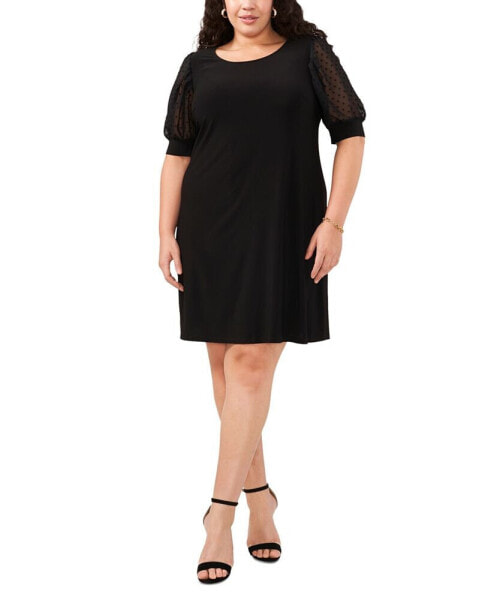 Plus Size Round-Neck Chiffon-Sleeve Swing Dress