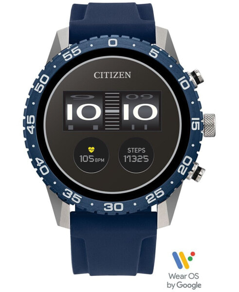 Unisex CZ Smart Wear OS Blue Silicone Strap Smart Watch 45mm