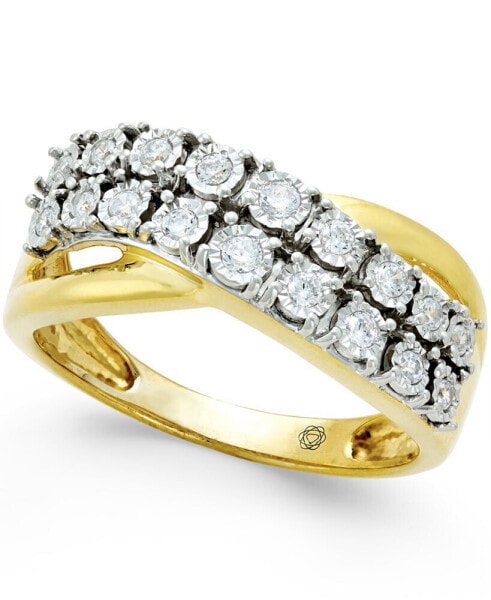 Diamond Two-Row Crossover Ring (1/4 ct. t.w.) in 10k White or Yellow Gold