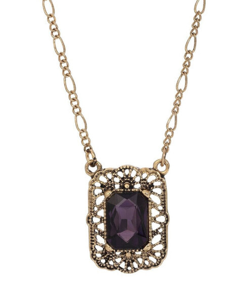 Gold-Tone and Amethyst Square Pendant Necklace