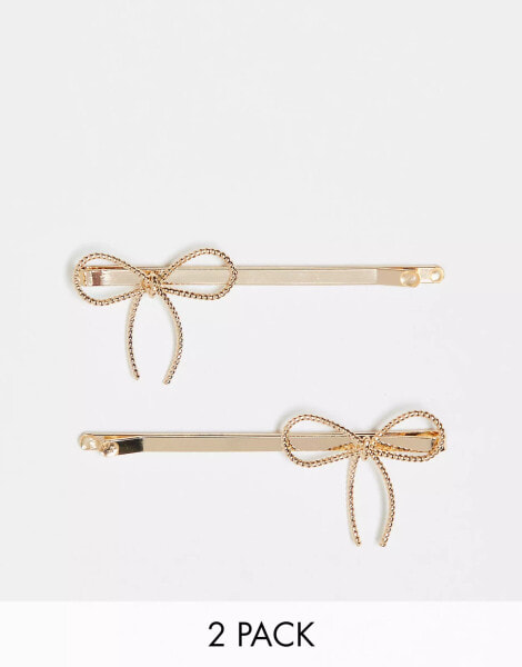 ASOS DESIGN pack of 2 hair clips with bow design in gold tone